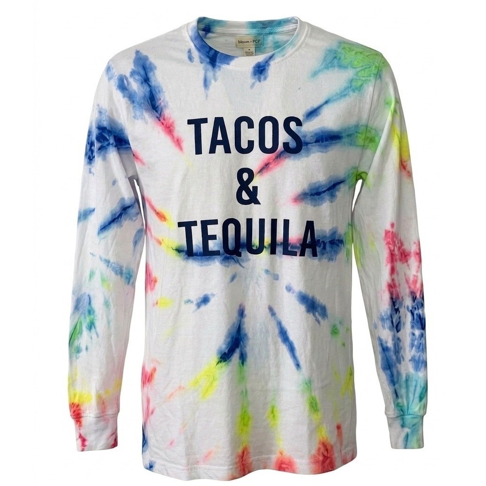Bloom + Pop Tacos & Tequila All over Print Tie Dye LS Shirt Unisex Size MED Tags